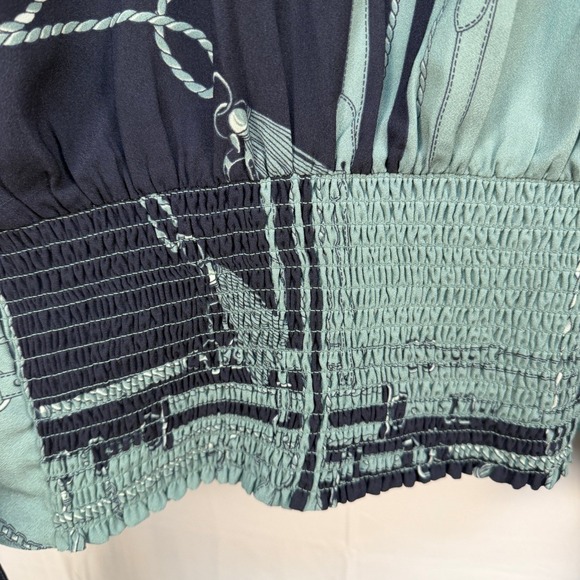 Ann Taylor NWT Kimono Surplice Tie Peplum Career Blouse Green/blue Medium - Picture 6 of 14